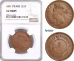 AF638, Straits Settlements, Victoria, 1 Cent 1891, NGC AU58BN