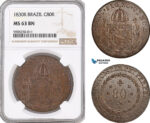 AF655, Brazil, Pedro I, 80 Reis 1830-R, Rio de Janeiro, NGC MS63BN, Pop 3/1
