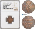 AF695, Netherlands East Indies, Batavian Rep. 1/2 Duit 1809, Holland Arms, NGC AU55BN