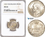 AF713, Yugoslavia, Alexander I, 1 Dinar 1925, NGC MS66
