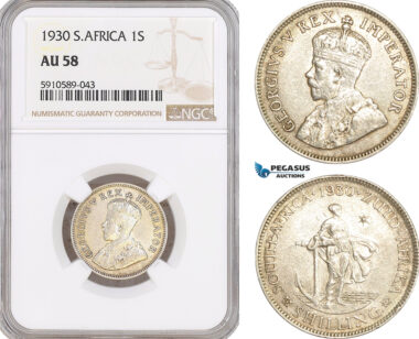 AF804, South Africa (Union) George V,  Shilling 1930, Pretoria, Silver, NGC AU58