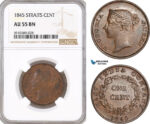 AF806, Straits Settlements, Victoria, 1 Cent 1845, NGC AU55BN