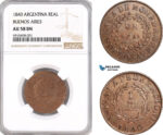 AF830, Argentina, Buenos Aires, Real 1840, NGC AU58BN