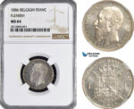 AF836, Belgium, Leopold II, 1 Franc 1886, Brussels, Silver, Flemish Leg. NGC MS64