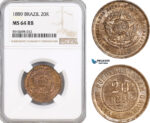 AF841, Brazil, 20 Reis 1889, NGC MS64RB