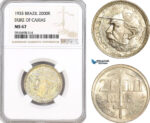 AF843, Brazil, 2000 Reis 1935, Silver, Duke of Caxias, NGC MS67