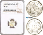 AF874, Denmark, Christian IX, 10 Øre 1891, Copenhagen, Silver, NGC MS64, Pop 5/1