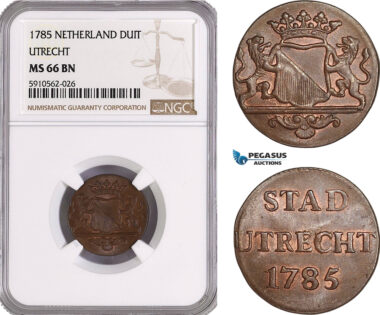 AF947, Netherlands, Utrecht, Duit 1785, NGC MS66BN, Pop 1/0