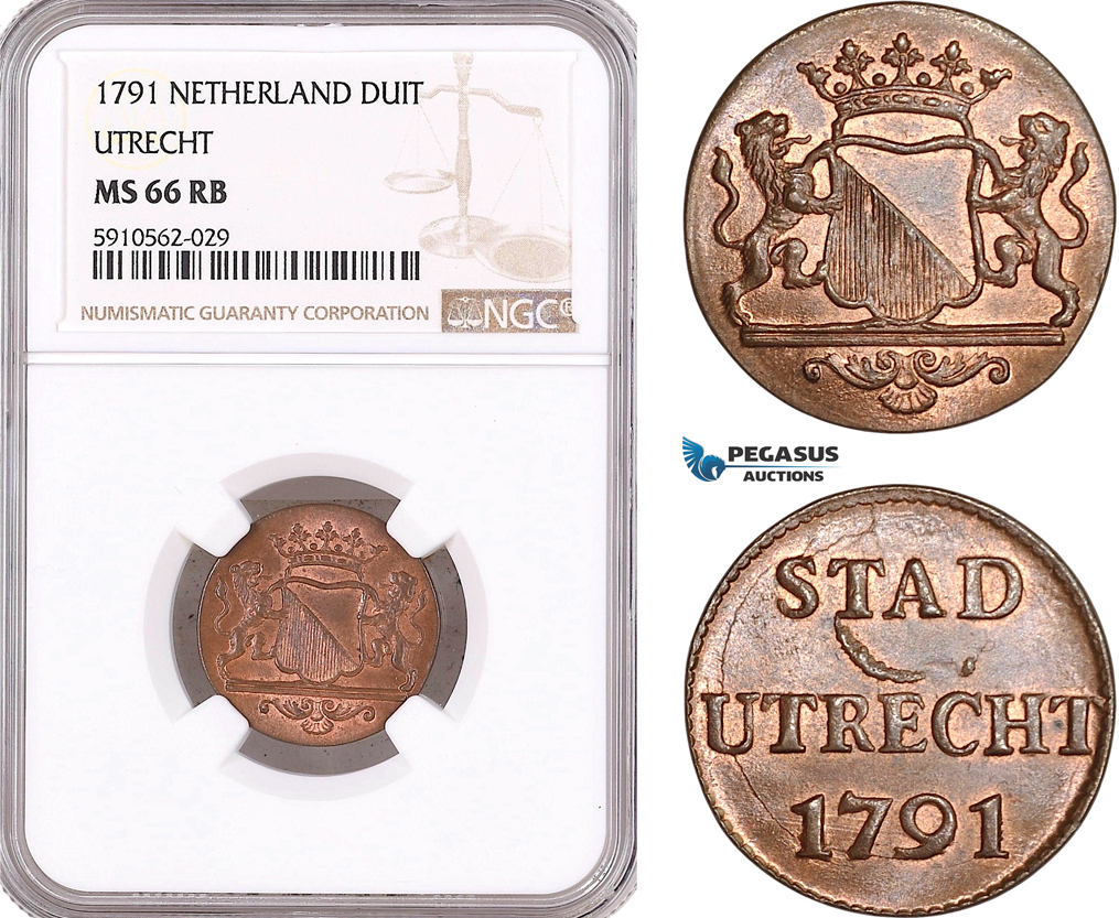 AF950, Netherlands, Utrecht, Duit 1791, NGC MS66RB, Top Pop (1/0 as RB)