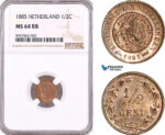 AF953, Netherlands, Willem III, 1/2 Cent 1885, Utrecht, NGC MS64RB