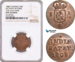 AF957, Netherlands East Indies, Batavian Rep. 1 Duit 1808, Holland Arms, NGC UNC Det.