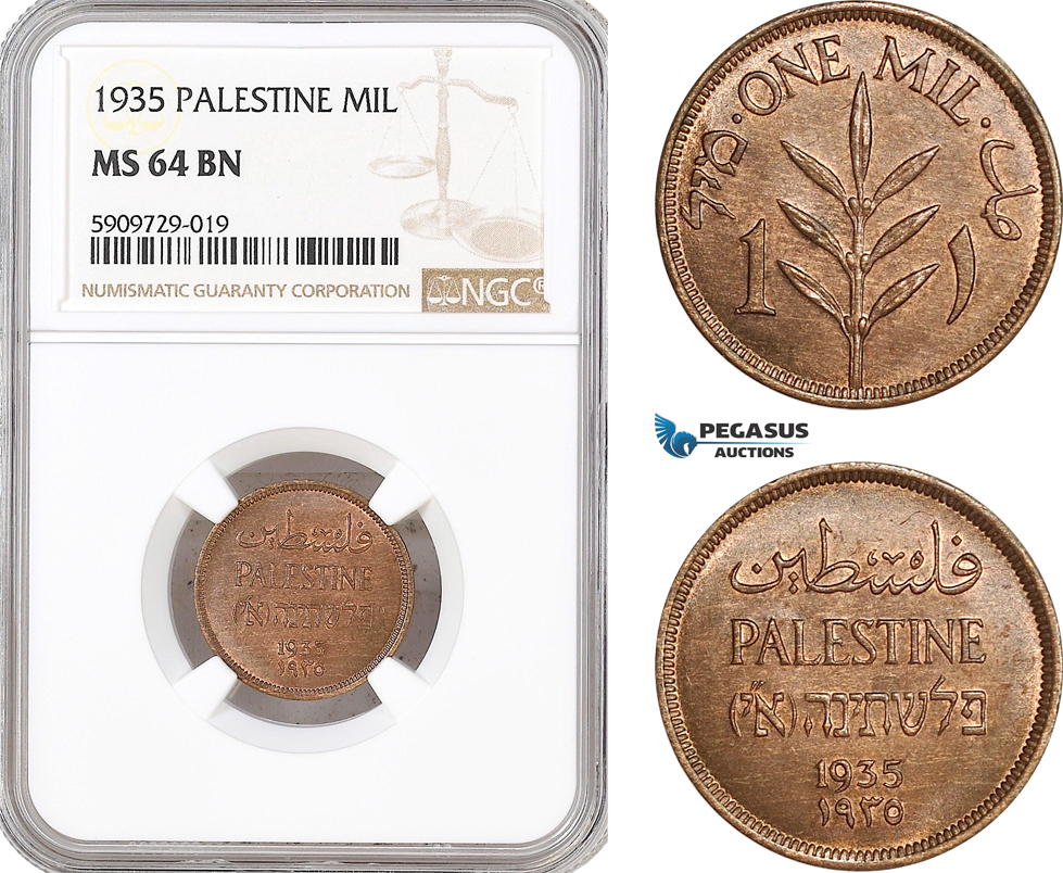 AF973, Palestine, 1 Mil 1935, London, NGC MS64RB