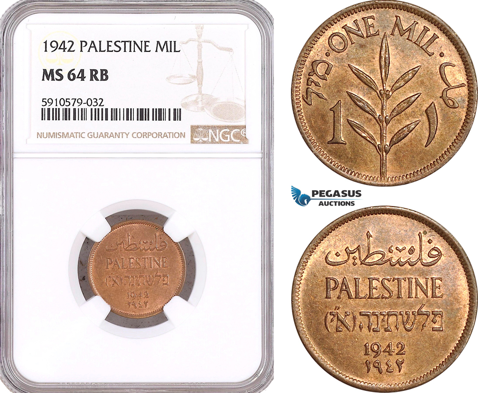 AF974, Palestine, 1 Mil 1942, London, NGC MS64RB