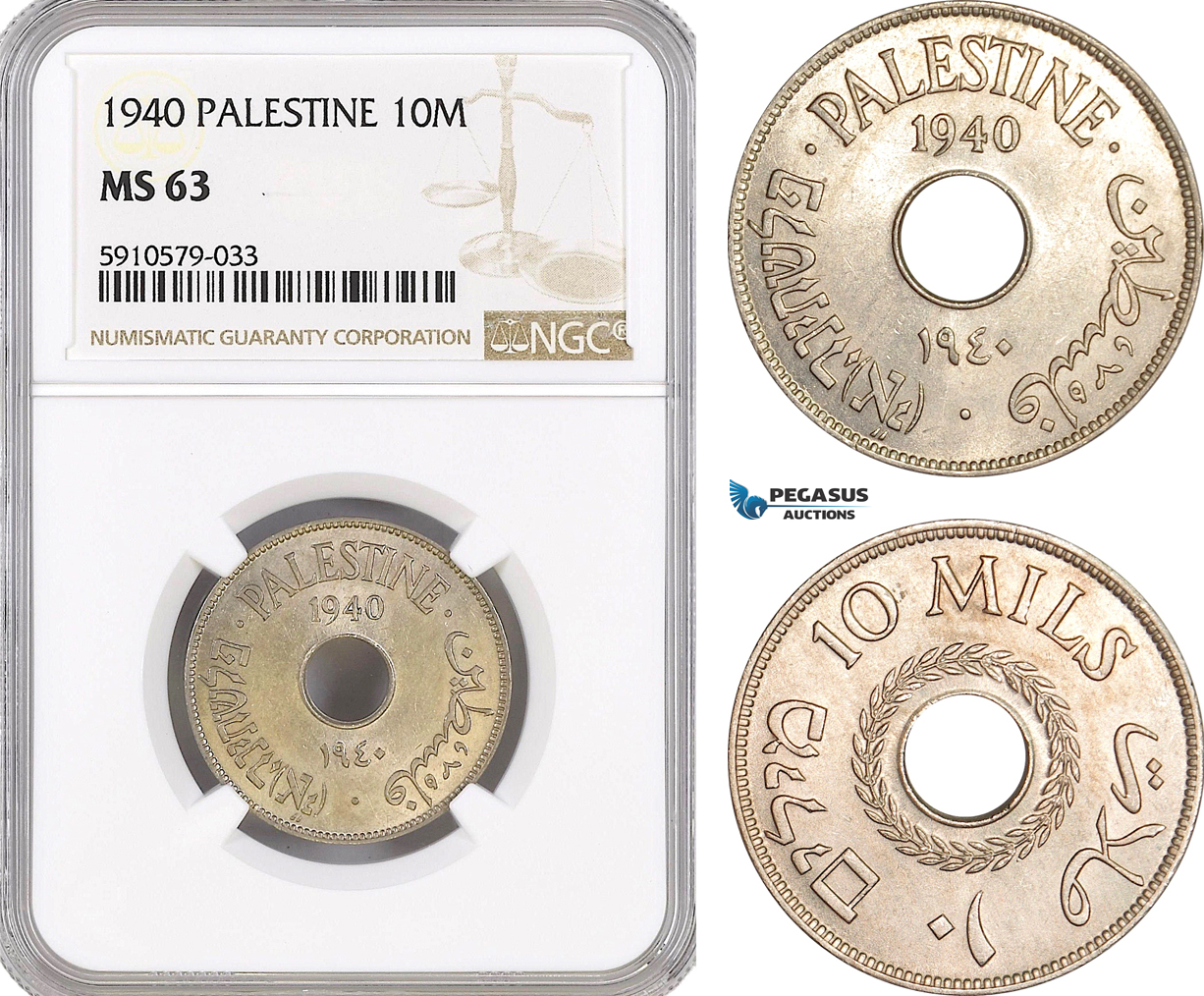 AF975, Palestine, 10 Mils 1940, London, NGC MS63