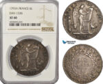 AG224, France, First Republic, 6 Livres 1793-A, Paris, Dav-1336, Silver, NGC XF40