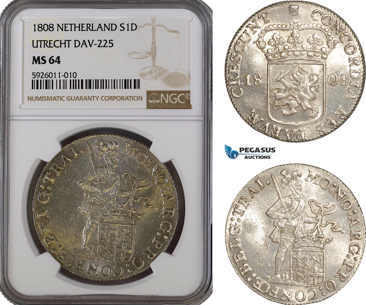 AG255, Netherlands, Utrecht, Silver Ducat 1808, Silver, Dav-225, NGC MS64