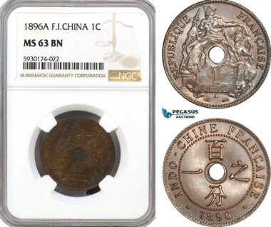 AG387, French Indo-China, 1 Centime 1896-A, Paris, NGC MS63BN