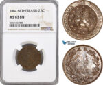 AG414, Netherlands, Willem III, 2 1/2 Cents 1884, NGC MS63BN
