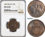 AG470, Brazil, Pedro II, 20 Reis 1869, NGC MS65BN