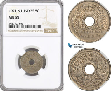 AG517, Netherlands East Indies, 5 Cents 1921, NGC MS63