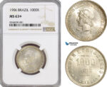 AG566, Brazil, 1000 Reis 1906, Silver, NGC MS63+