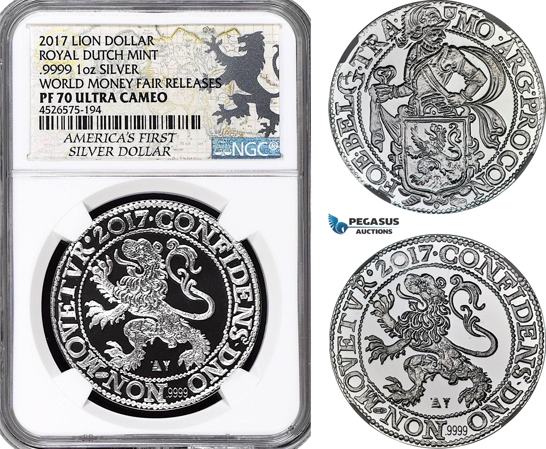 AG589, Netherlands, Lion Daalder (Dollar) 2017, Silver, World Money Fair Releases, Mintage 5000pcs, NGC PF70 UC