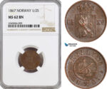 AG596, Norway, Carl XV, 1/2 Skilling 1867, Kongsberg, NGC MS62BN