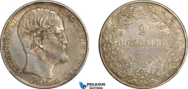 AG644, Denmark, Frederick VII, 2 Rigsdaler 1854 FF, Altona, Silver, Old cleaning