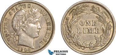 AG690, United States, Barber Dime (10C) 1906, Philadelphia, Silver, Toned AU