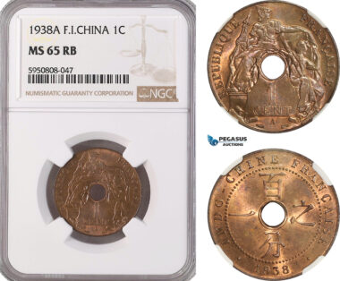 AG759, French Indo-China, 1 Centime 1938-A, Paris, NGC MS65RB