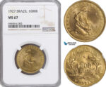 AG779, Brazil, 1000 Reis 1927, NGC MS67, pop 2/0