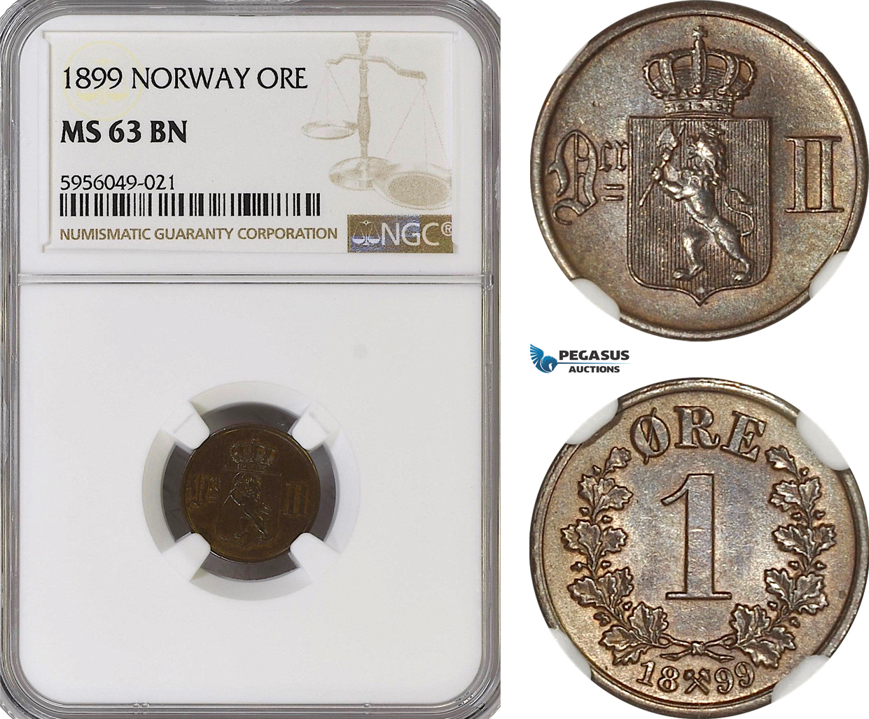 AG813, Norway, Oscar II, 1 Øre 1899, Kongsberg, NGC MS63BN