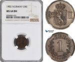 AG814, Norway, Oscar II, 1 Øre 1902, Kongsberg, NGC MS64BN, Pop 2/1