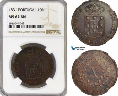 AG833, Portugal, Miguel I, 10 Reis 1831, NGC MS62BN
