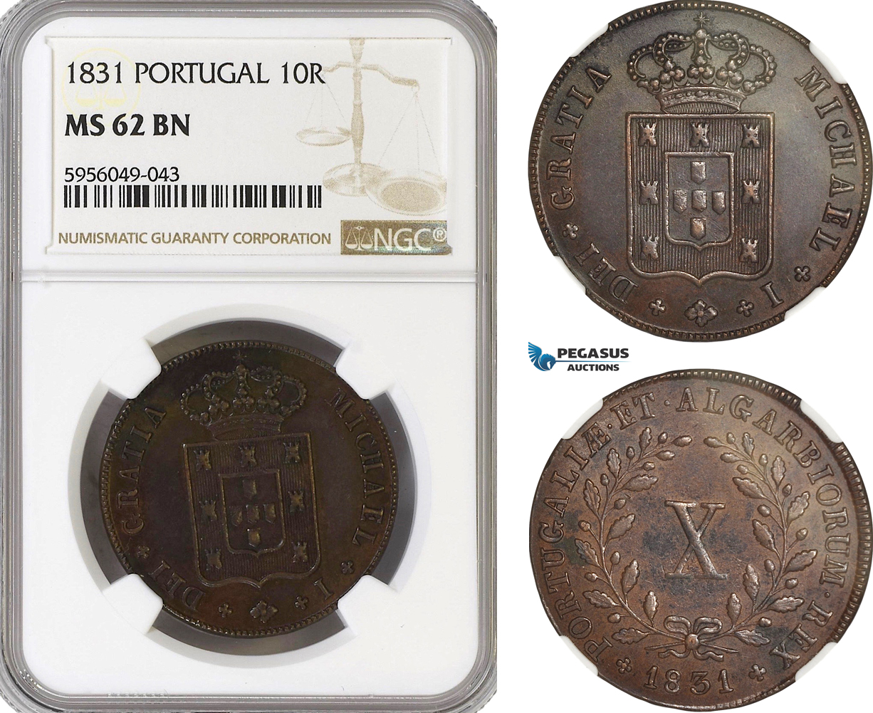 AG833, Portugal, Miguel I, 10 Reis 1831, NGC MS62BN