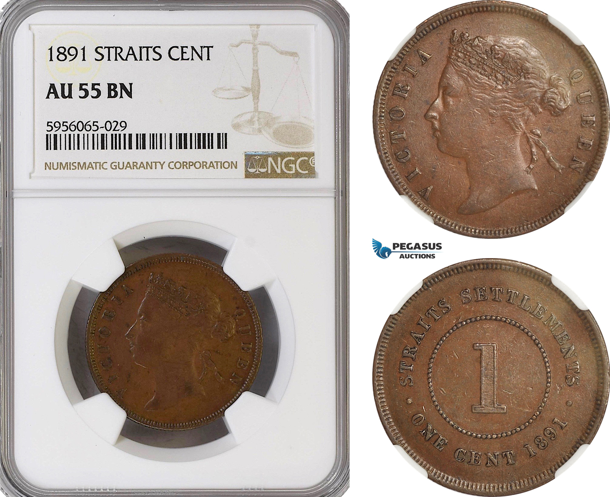 AG850, Straits Settlements, Victoria, 1 Cent 1891, NGC AU55BN