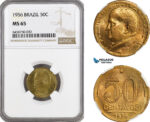 AG934, Brazil, 50 Centavos 1956 "Eurico Gaspar Dutra" Rio de Janeiro Mint, KM# 563, NGC MS65, Top Pop!