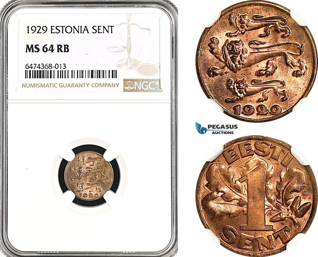 AG957, Estonia, 1 Sent 1929, KM# 10, NGC MS64RB