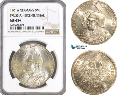 AG965, Germany, Prussia, Wilhelm II, 5 Mark 1901 A, Berlin Mint, Silver, KM# 526, NGC MS63+