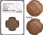 AG979, Monaco, Honore V, 5 Centimes 1837 M, Copper, Small Head, KM# 95.2a, NGC AU55BN
