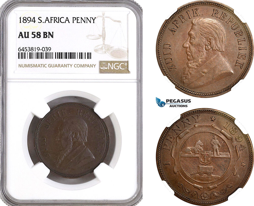 AH12, South Africa (ZAR) 1 Penny 1894, Pretoria Mint, KM# 2, NGC AU58BN