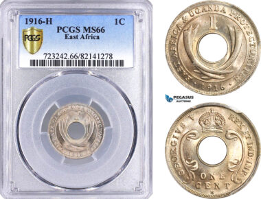 AH181, British East Africa, George V, 1 Cent 1916 H, Heaton Mint, PCGS MS66