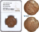 AH20, Straits Settlements, Victoria, 1 Cent 1876, Calcutta Mint, KM# 9, NGC UNC Details