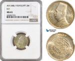 AH290, Egypt, Fuad, 2 Piastres AH1348/1929 BP, Budapest Mint, Silver, NGC MS63