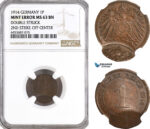 AH312, Germany, Wilhelm II, 1 Pfennig 1914, Mint Error, NGC MS63BN
