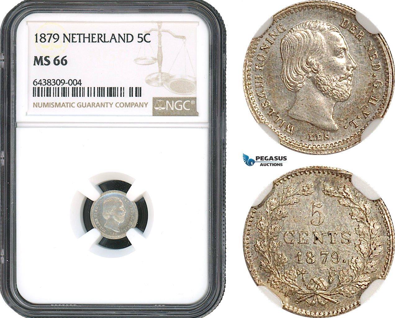 AH428, Netherlands, Willem III, 5 Cents 1879, Utrecht Mint, Silver, NGC MS66