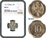 AH480, Serbia, Petar I, 10 Para 1917, NGC MS62