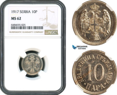 AH480, Serbia, Petar I, 10 Para 1917, NGC MS62