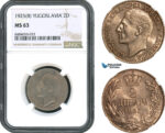 AH502, Yugoslavia, Alexander I, 2 Dinara 1925 B, Brussels Mint, NGC MS63
