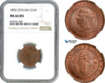 AH537, Ceylon, Victoria, 1 Cent 1892, Calcutta Mint, NGC MS66BN, Pop 1/0